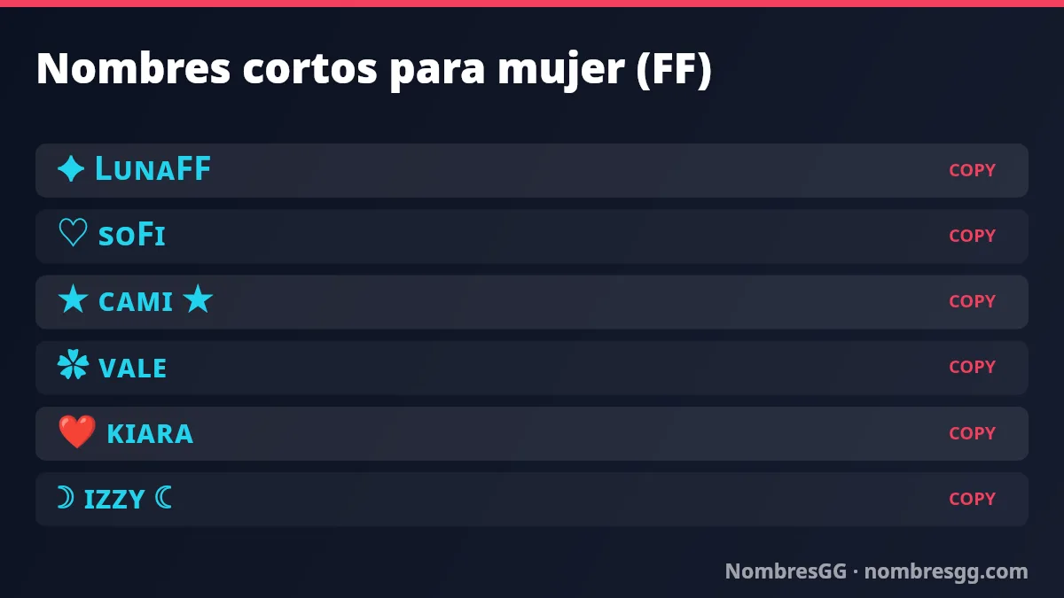Nombres cortos para Free Fire para mujer