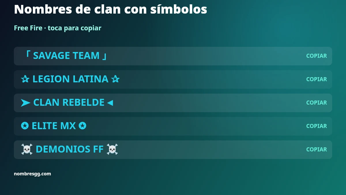 Nombres de clan con símbolos para Free Fire para copiar
