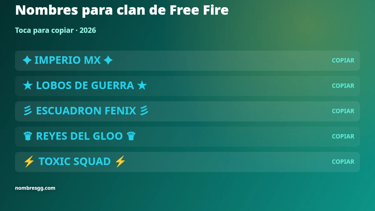 Nombres para clan de Free Fire para copiar