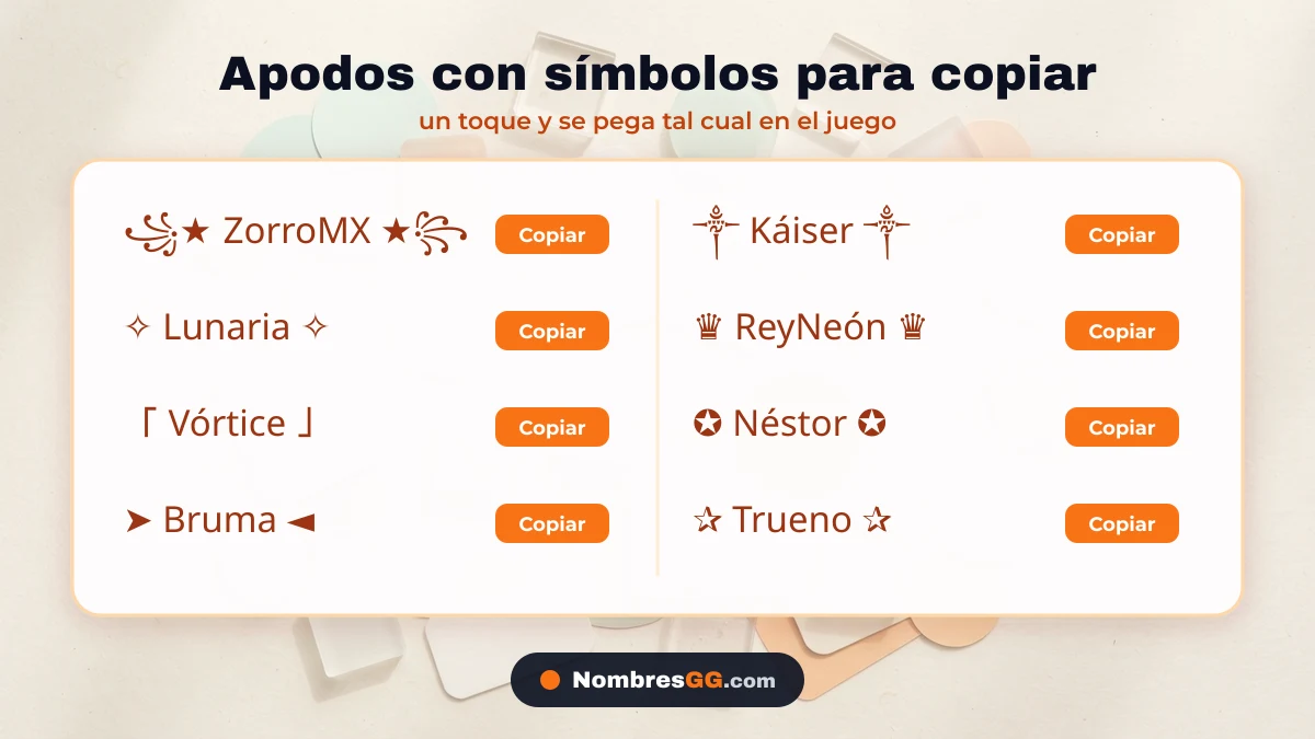 Apodos con símbolos para copiar y pegar en juegos